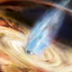 A black hole binary, in an artist's illustration.